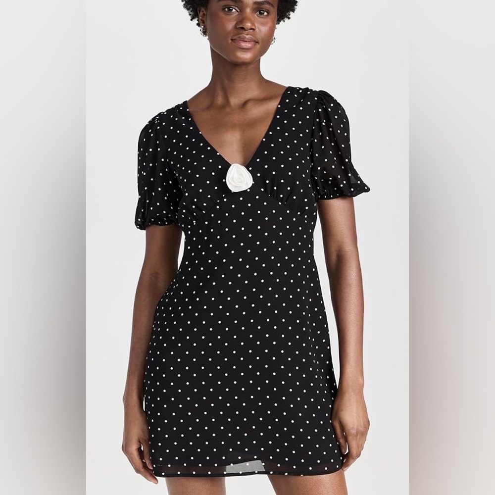 WAYF black polka dot rosette dress